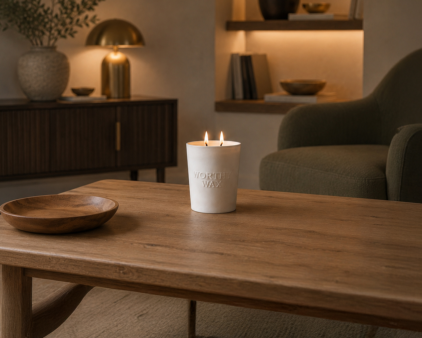Tonka Bean and Myrrh hand-poured soy candle in a matte ceramic Worthy Wax vessel