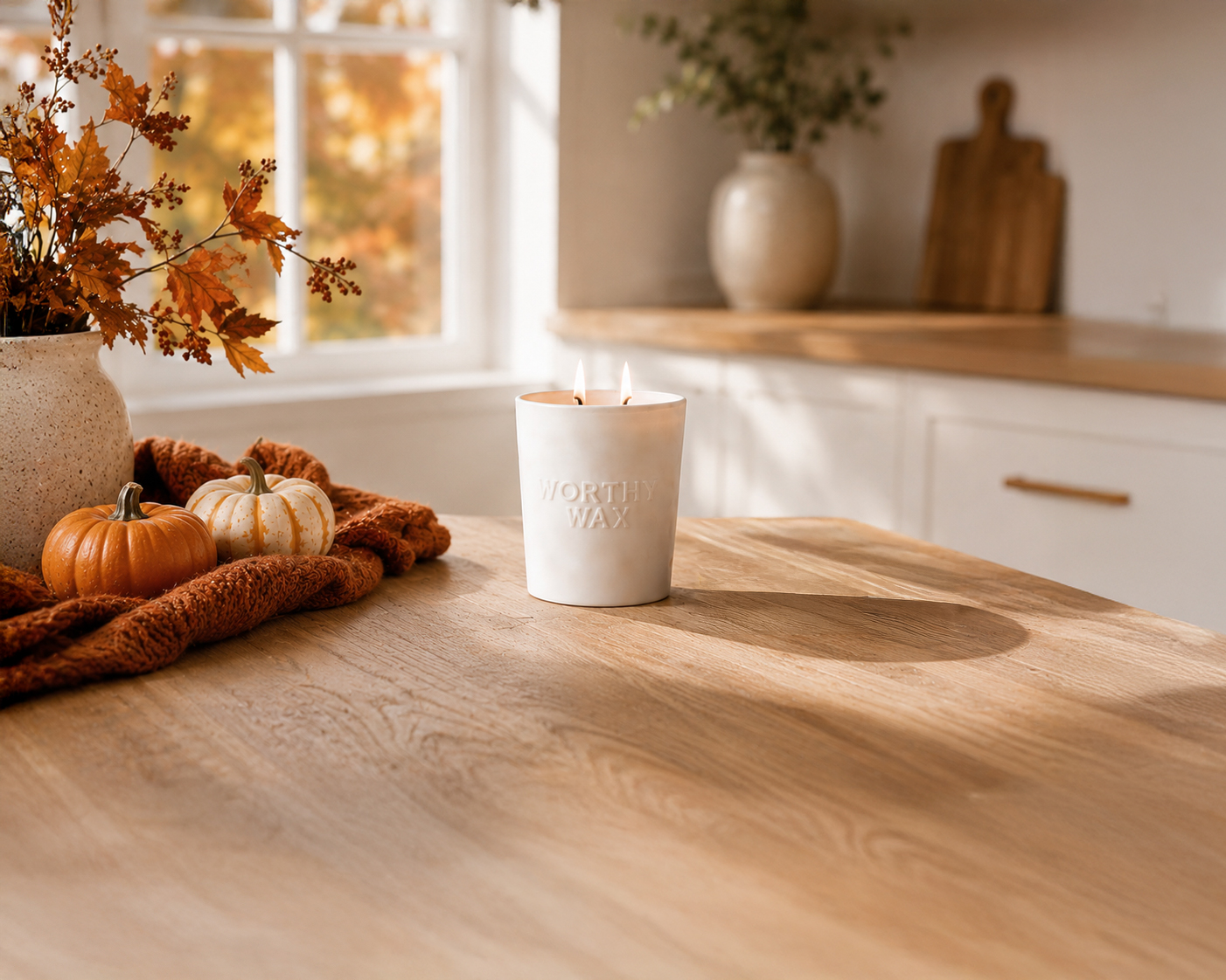 Pumpkin Spice hand-poured soy candle in a matte ceramic Worthy Wax vessel