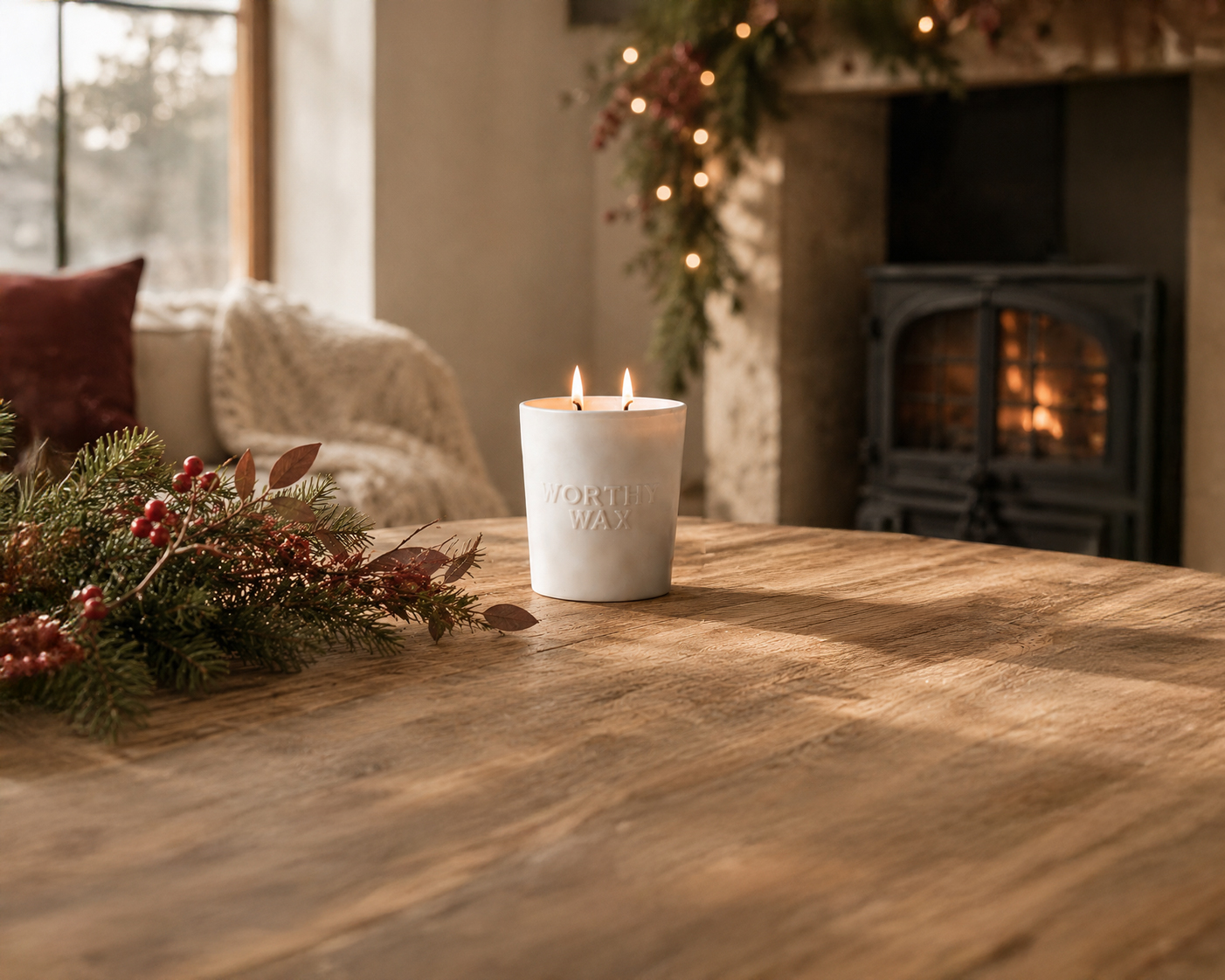 Clove, Cranberry, Mandarin and Cinnamon hand-poured soy candle in a matte ceramic Worthy Wax vessel