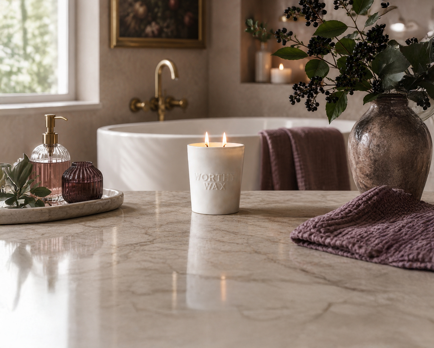 Wild Fig and Cassis with Sweet Orange hand-poured soy candle in a matte ceramic Worthy Wax vessel