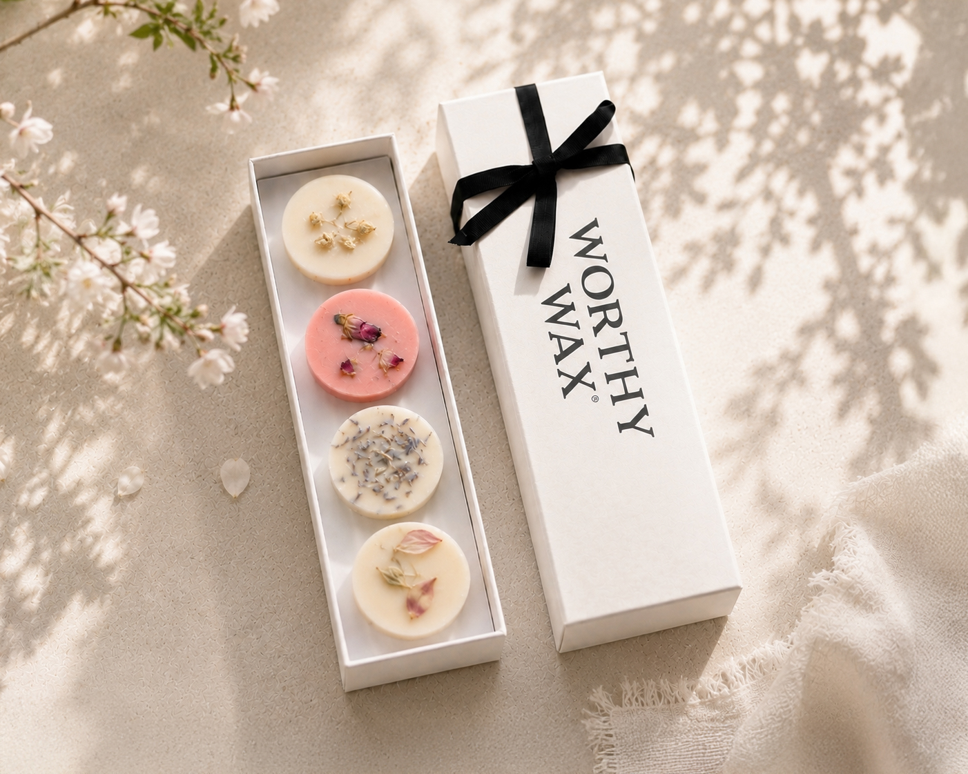 Spring soy wax melt quartet in a Worthy Wax gift box