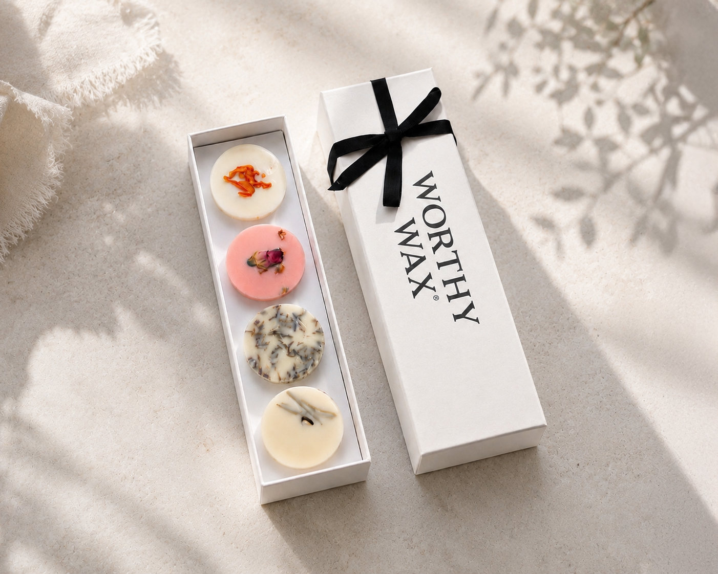 Summer soy wax melt quartet in a Worthy Wax gift box