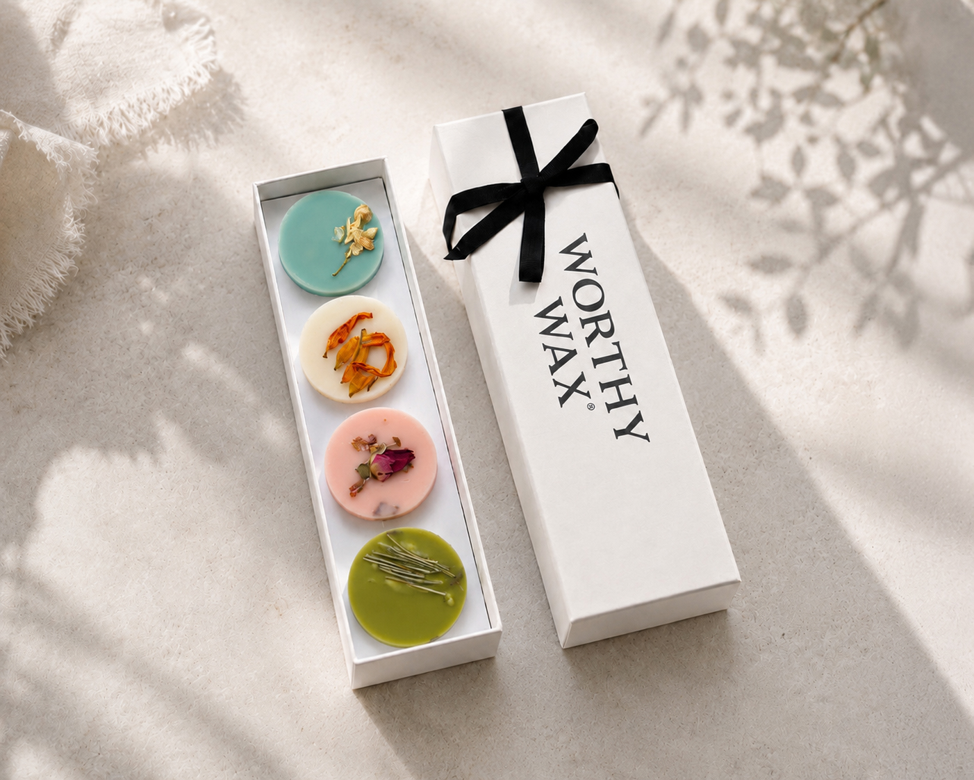 Summer soy wax melt quartet in a Worthy Wax gift box