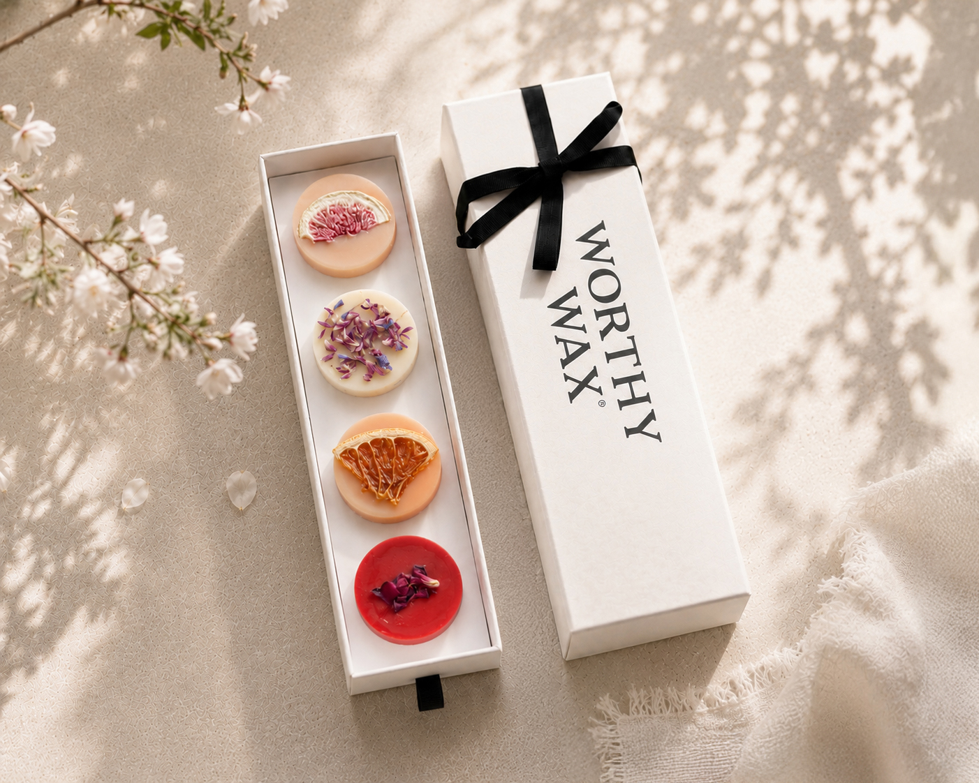 Worthy Wax melts gift box with black ribbon